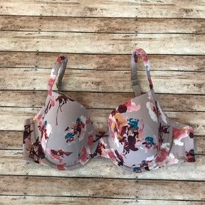 Cacique Taupe Gray Floral Cotton T Shirt Bra